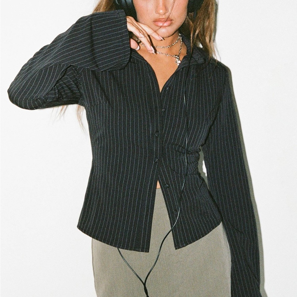 Princess Polly Black Pinstripe Button Down Shirt